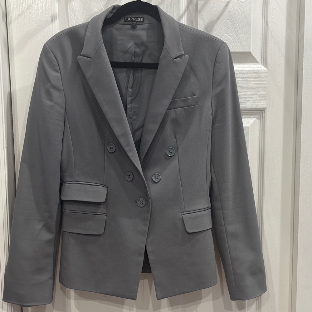 Express Women's Charcoal Double-Breasted Blazer
